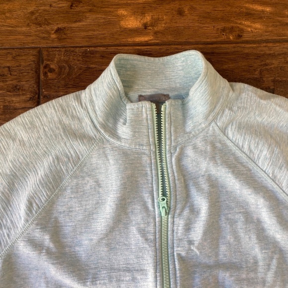 T by Talbots Mock Neck Full Zip Up Sweater Large Petite Blue Green UPF 50 - Picture 3 of 8